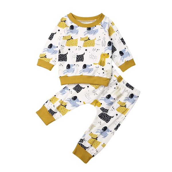 

0-24m newborn baby boys girls clothes sets animal print sweatshirt long pants trousers autumn outfit set, White