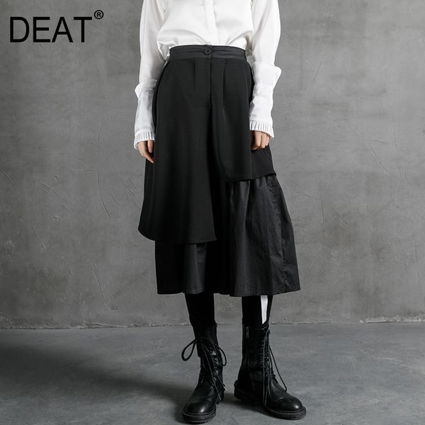

deat] high elastic waist black spliced pleated asymmetric half-body skirt women fashion tide new spring autumn 2020 13p890