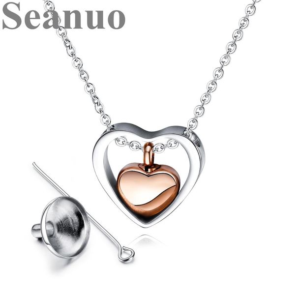 

seanuo rose gold double heart pendant necklace for women charm stainless steel girl choker necklace jewelry gift dropshipping, Silver