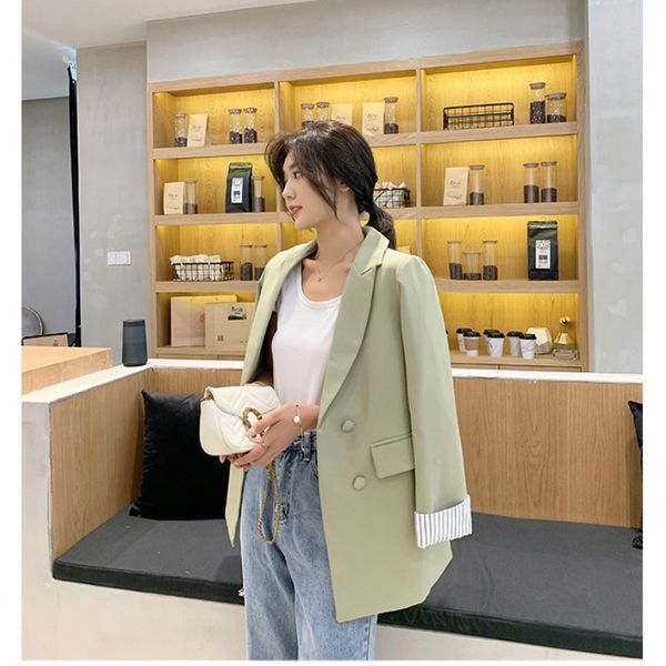 

elegant lady blazer 2019 autumn striped long sleeve jacket female business double breasted suit women's office jacket, White;black