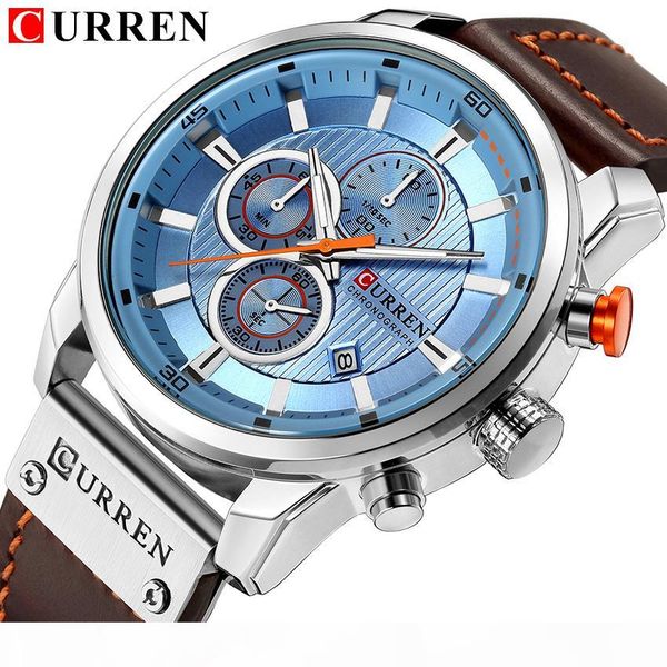 

curren 2018 fashion leather strap quartz men watches casual date business male wristwatches clock montre homme, Slivery;brown