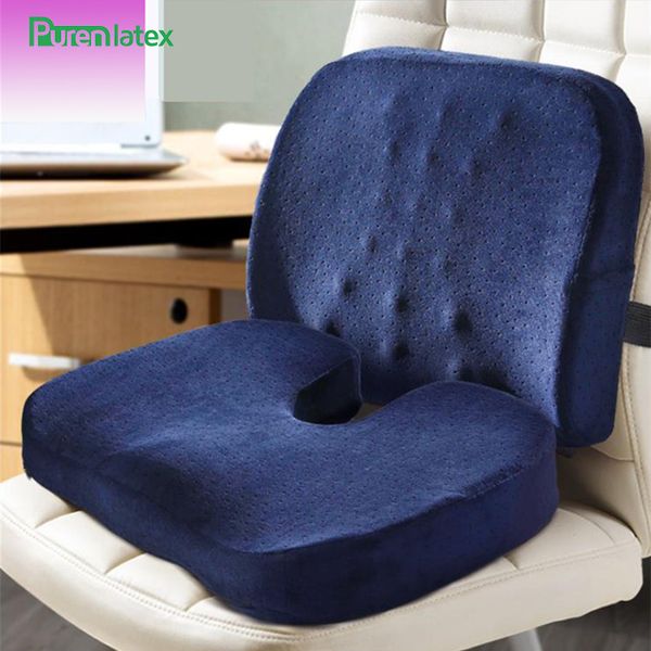 

purenlatex 2pcs office car memory foam pillow cushion set spine coccyx protect orthopedic seat office sofa chair back waist mat