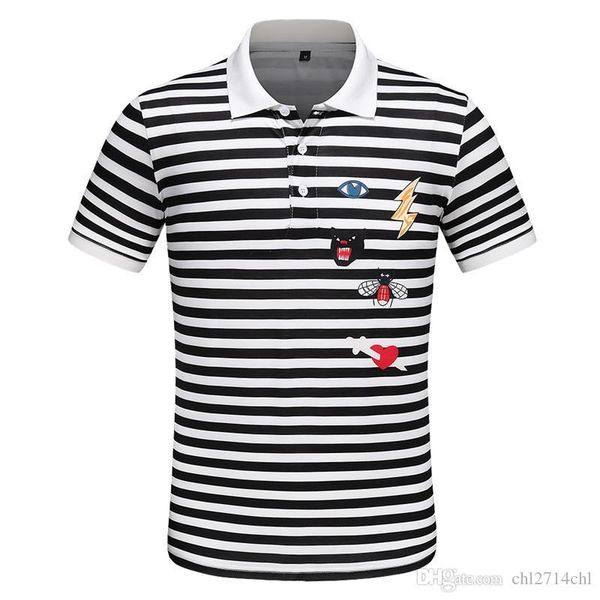 

лето горячий новый лацкан с коротким рукавом мужская хлопчатобумажная полоса дышащая высококачественная мода повседневная футболка мультфиль, White;black