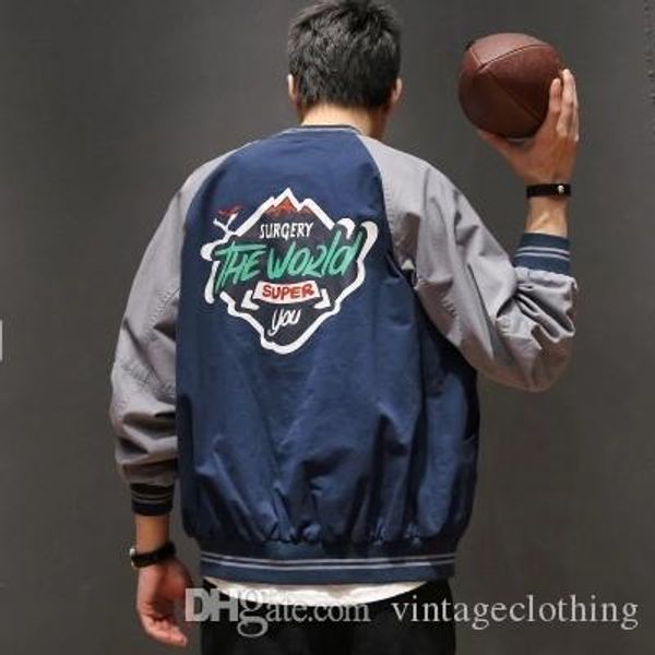

spring new fashion men's baseball jacket patchwork bomber jacket vintage casual coat stand collar windbreaker m-2xl size, Black;brown