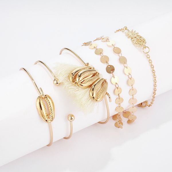

gold color shell tassel charm bracelets for women girl sequin pineapple bangles mujer party accessories jewelry, Golden;silver