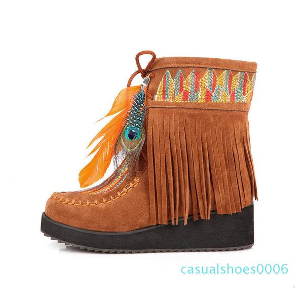 

private custom oversized yard wedges tassel ankle boots feather embroidery boots women c06, Black