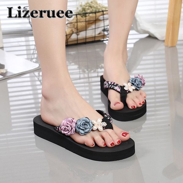 

2018 summer woman shoes platform slippers wedge beach flip flops high heel slippers for women brand black eva ladies shoes me207