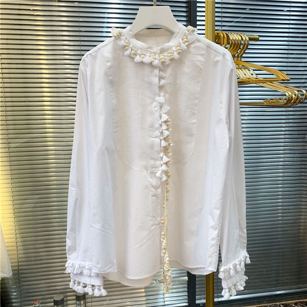 

sweet tassels decoration women blouse spring casual long sleeve ladies white shirt female clothes