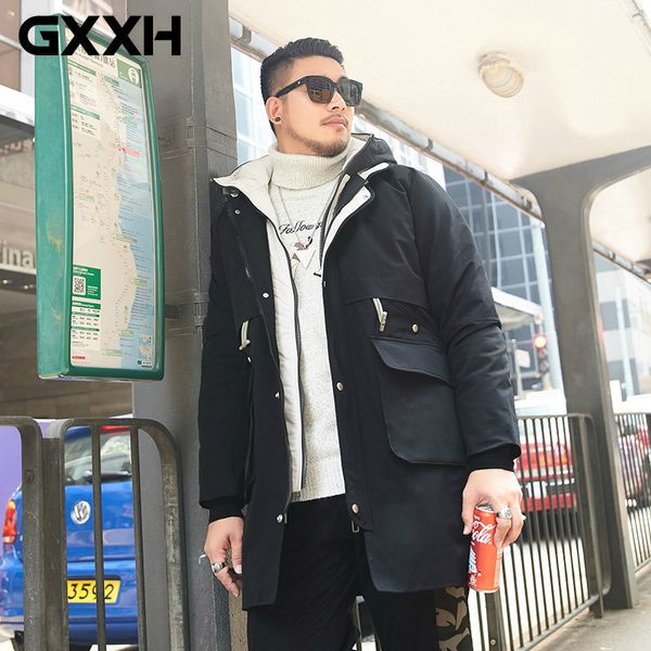 

gxxh winter warm long parka outwear mens down jacket big and tall men hooded fat guy male casual thick coat 175kg men's clothing, Black