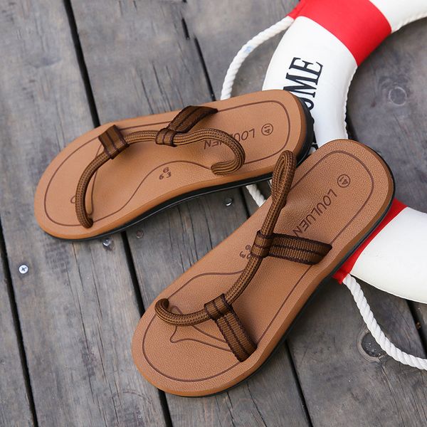 

sandals new men sandals summer elastic rope roma style beach sandals fashion casual shoes outdoor sandalias for men, Black