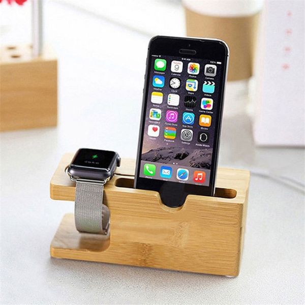 

2 в 1 бамбук дерево настольная подставка для iPhone телефон стенд держатель зарядное устройство зарядки док-станция для Apple Watch