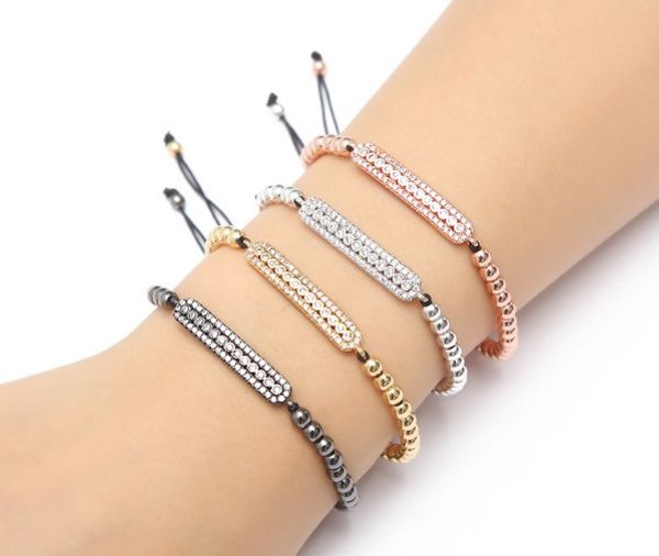 

gold silver micro pave cz cubic zirconia rope adjusted copper beads bracelet charm braided bangles party jewelry ij35, Black