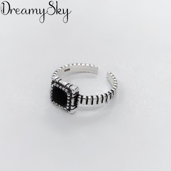 

personality punk retro 925 sterling silver square rings for women simple ladies adjustable size ring wedding jewelry anillos, Slivery;golden