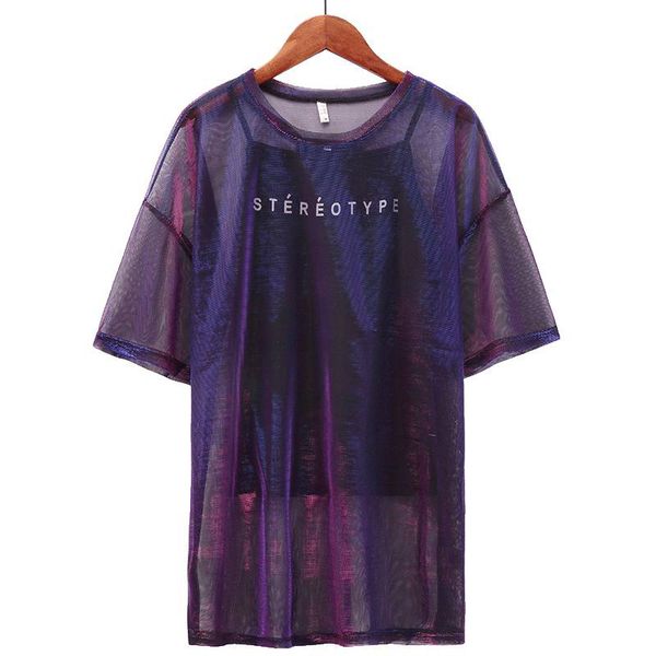 

woman tanks tank 2019 summer women light silk yarn short o neck t shirt pink green blue sling, White