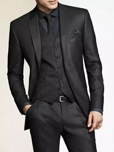 Design de moda Charcoal Cinza Noivo Smoking Notch Lapela Um Botão Padrinhos de Casamento Dos Homens Smoking Terno Excelente Homem (Jaqueta + Calça + colete + Gravata) 36