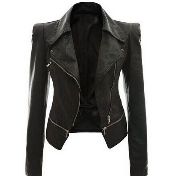 

2018 coat jacket women winter autumn fashion motorcycle jacket black faux leather coats outerwear dropshipping
