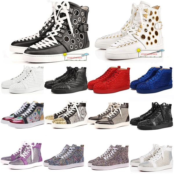 

ace designer fashion designer brand handmade shoes red bottom studded spikes flats party women men lovers genuine leather sneakers, Black