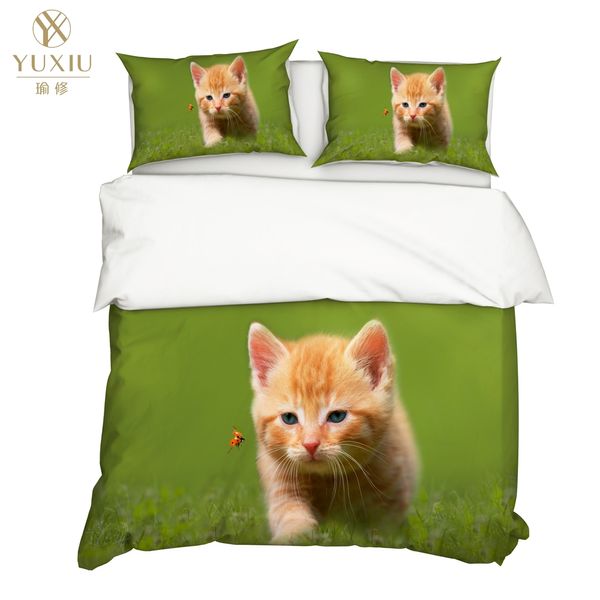 

yuxiu 3d bedding set animal cats green blue duvet covers 3pcs sets bed linen quilt cover king  full twin double size