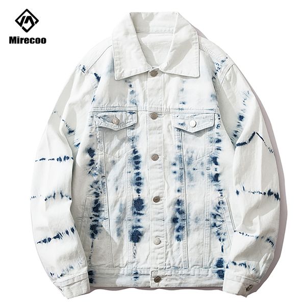 

tie dye ink print men denim jacket turn-down collar mens cowboy jacket breasted hip hop male jackets and coats streetwear top, Black;brown