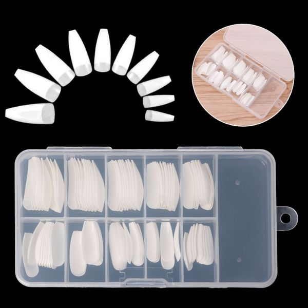 

half cover false nail tips 100pcs long ballerina nails with box diy nail art, Red;gold