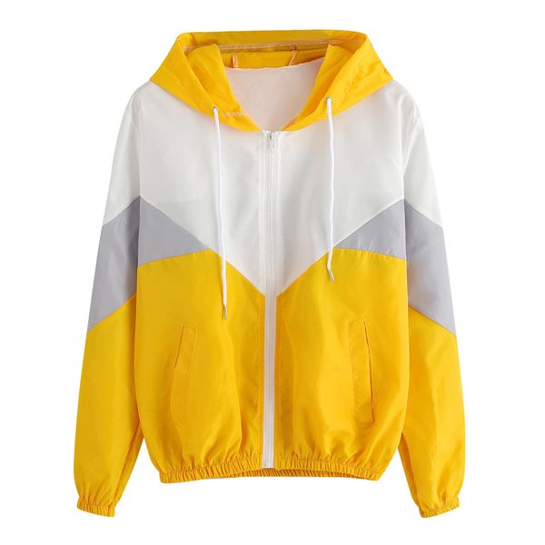 

women's basic jackets woman zipper pockets casual long-sleeved coats autumn hooded jacket two-tone windbreaker jacket, Black;brown