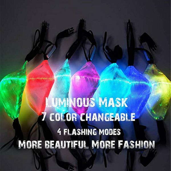 

led dust mask with 7 colors luminous light rave mask music party usb charging luminous anti-fog haze fashion mouth, Black