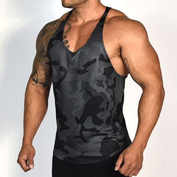 

gym vest bodybuilding muscle sleeveless camouflage stringer plain tank sports mens fitness workout, White;black