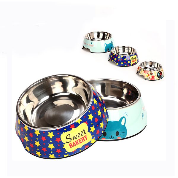 

pretty cartoon stainless steel non-slip bowls for dogs water dishes puppy feeder cat food bowl durable non-toxic