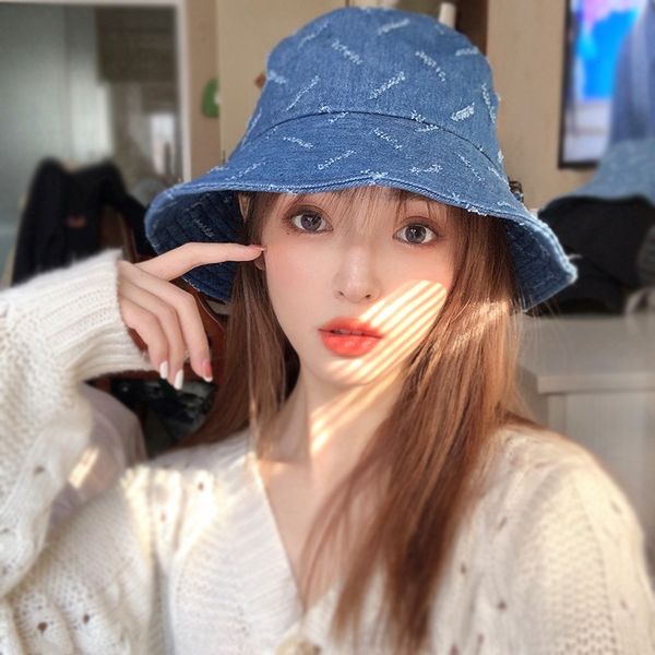 

fisherman women's summer leisure all-match shade denim tide letter fisherman sun sun hat basin hat, Blue;gray
