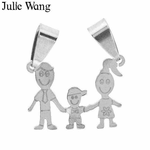 

julie wang stainless steel family love charms father mother child hand in hand necklace bracelet jewelry making accessory, Bronze;silver