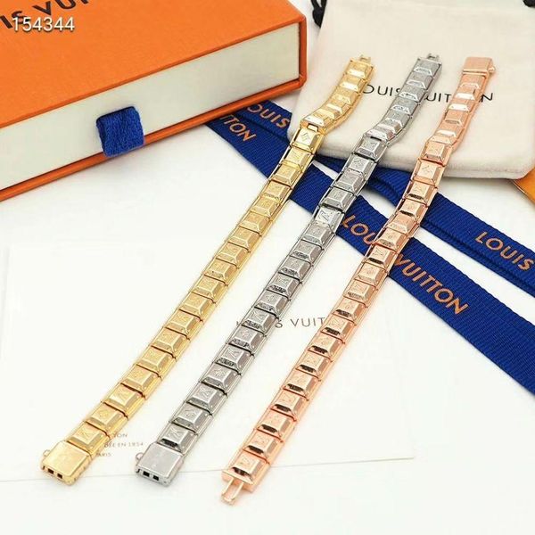 

2020 fashion three color originality letter square stainless steel metal designer bracelet jewelry with box, Black