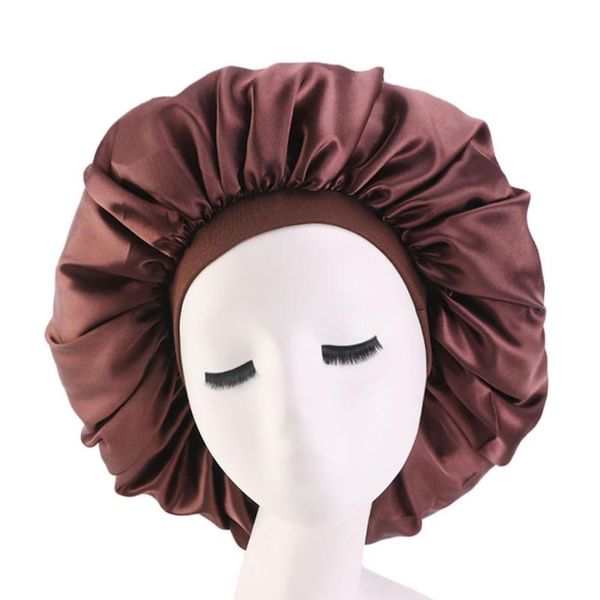 

extra large satin bonnet with print elastic band for women nightcap, Blue;gray