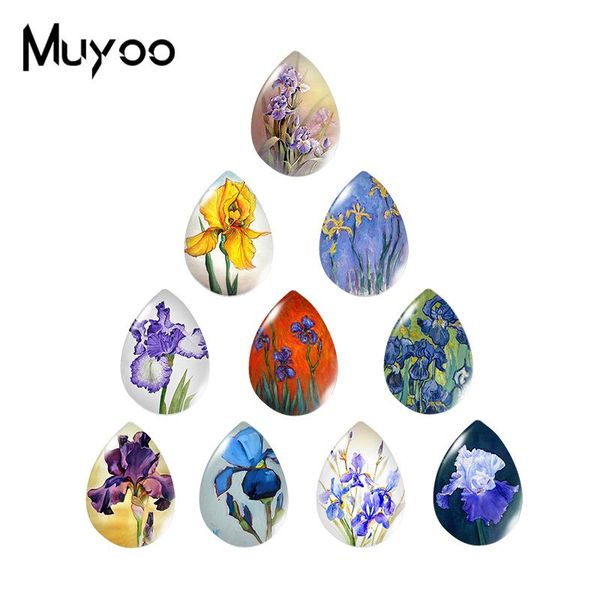 

2019 new irises paintings tear drop cabochon purple flowers glass cabochons handmade art plants jewelry diy custom finding, Blue;slivery