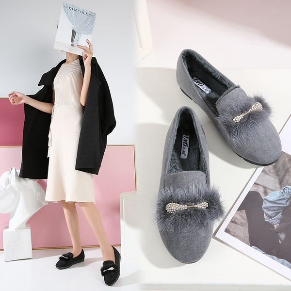 

moccasin shoes autumn female footwear round toe slip-on women loafers with fur casual sneaker moccasins fall dress slip on new, Black