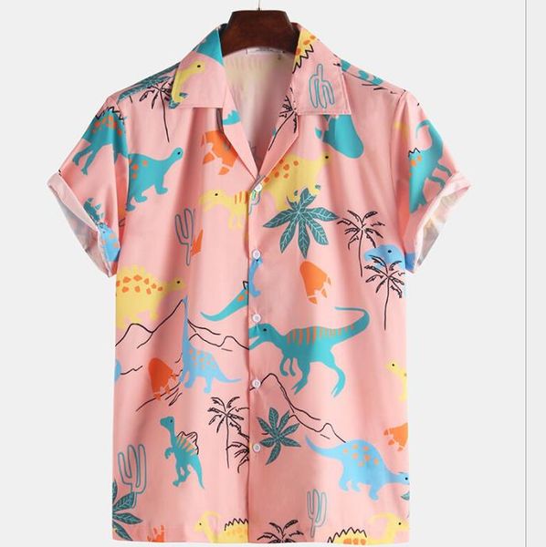 

fashion single breasted male clothing summer mens designer shirt casual beach printed lapel neck shirts short sleeved, White;black