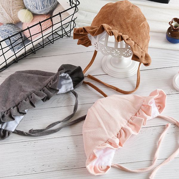 

spring summer cute newborn baby hat flower infant baby girl bonnet sun hat corduroy toddler girls beanie cap pgraphy props, Yellow