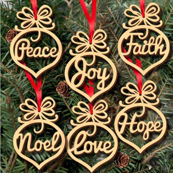 

christmas letter wood heart bubble pattern ornament christmas tree decorations home festival ornaments hanging gift 6pcs/lot lxl548q-1, Silver