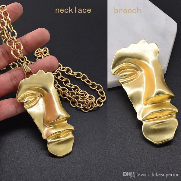 

new arrival gold head portrait brooch smooth surface figure mask brooch suit lapel pin gift for love epacket shipping, Gray