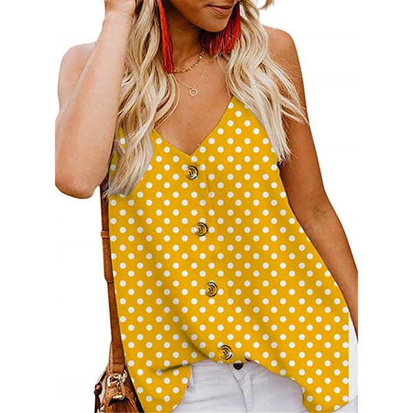 

womens ladies blouse party summer tanks fashion printed loose cami spaghetti strap casual v neck, White