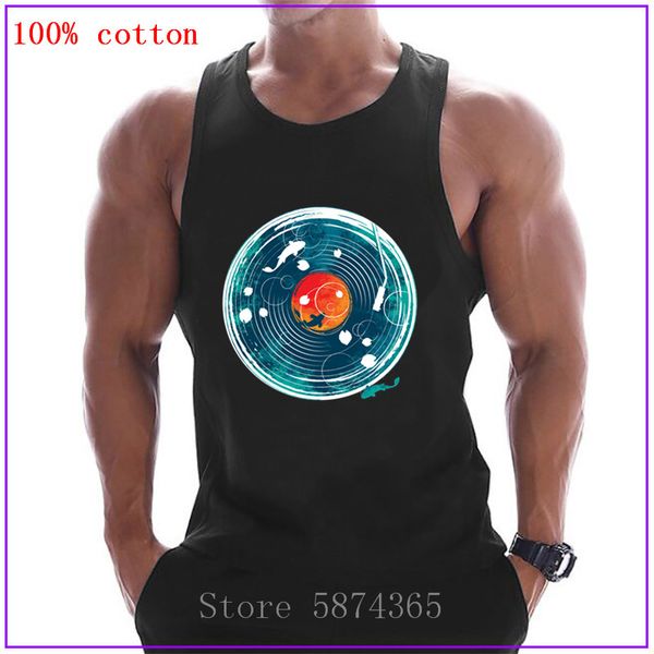 

new vinyl design sound of water sound of music koi fish tank men bodybuilding singlet gyms stringer sleeveless vest, White;black