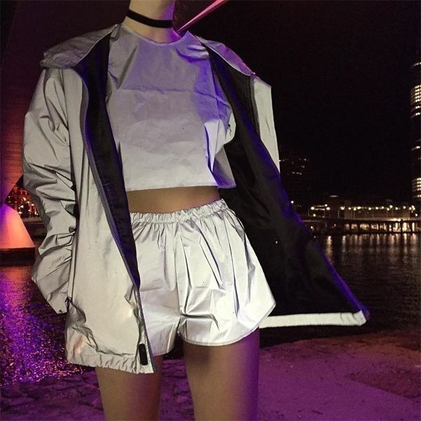 

short femme ladies shorts summer 2019 new mid night light reflective shorts for women leisure shiny streetwear drop shipping, White;black