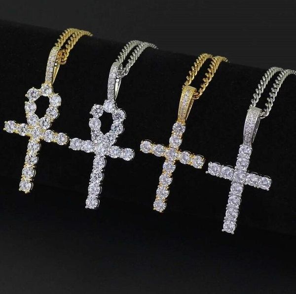 

хип-хоп крест алмазов кулон ожерелье для мужчин женщин религия христианство роскошь ожерелье ювелирные изделия позолоченные медные цирконами, Silver