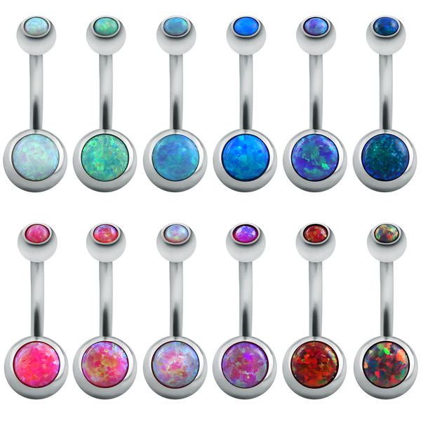 

1 pc opal stone belly button rings woman belly piercing barbell surgical steel navel piercing women fashion body jewelry, Slivery;golden