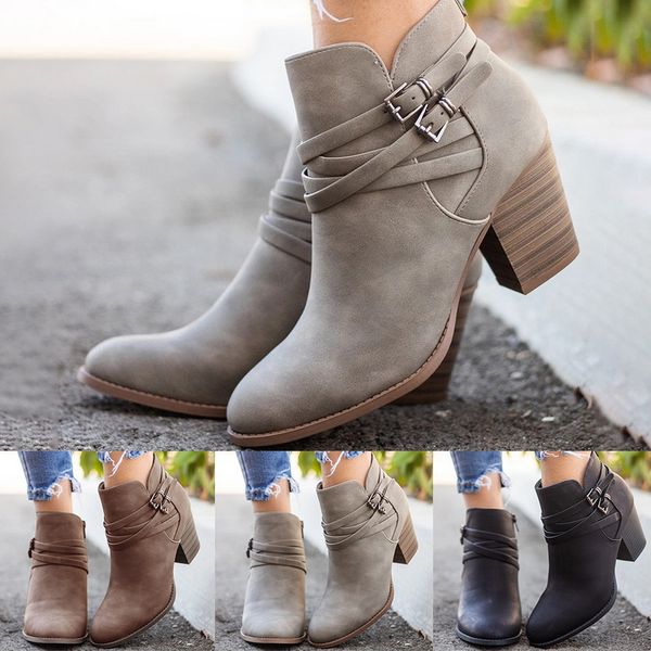 

ankle boots women shoes 2020 casual zipper pointed toe booties buckle strap short boots women autumn chaussures femme a335, Black