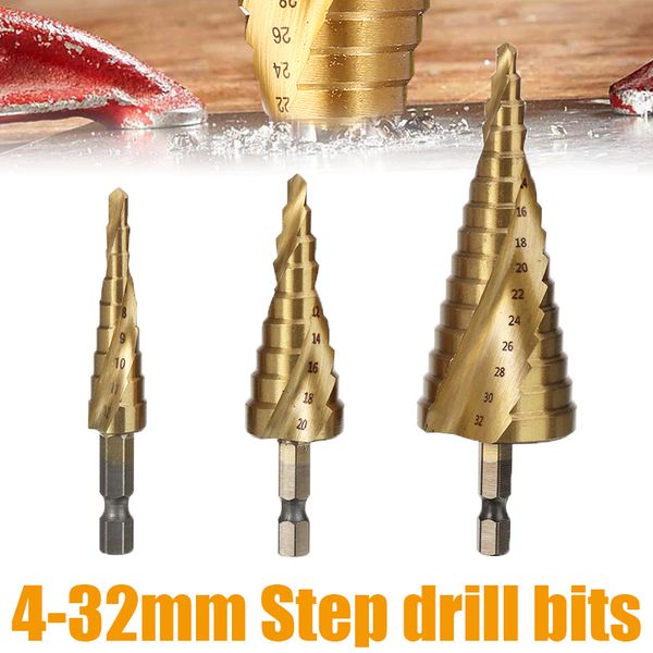 

4-32mm spiral step drill bits 5/9/15step pagoda drill titanium coated hss step cone bit for wood steel drilling processing