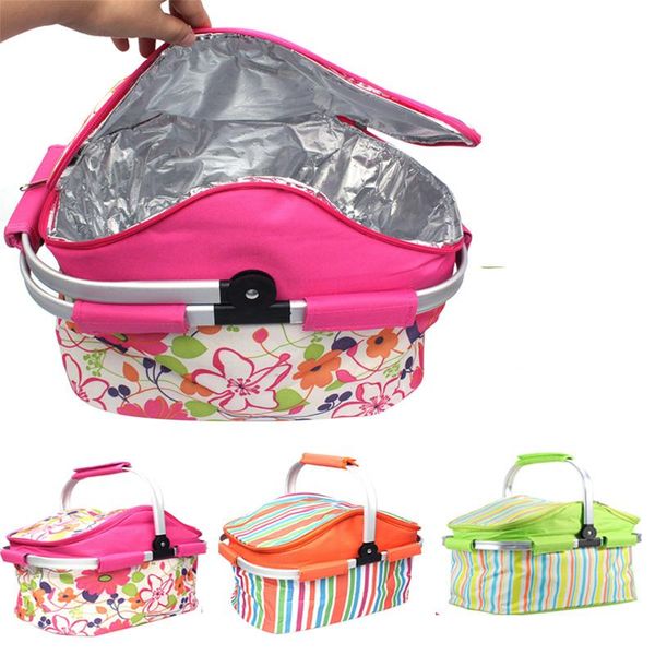 

insulated picnic basket lunch bag tote for outdoor picnic bbq holiday parties (orange