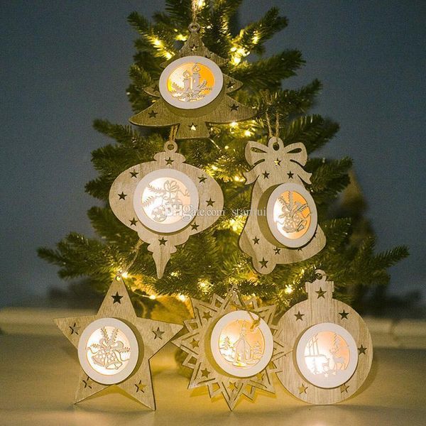 

christmas decorations christmas tree glowing wooden pendant hollow five pointed star lights xmas party gift dhl wx9-1749