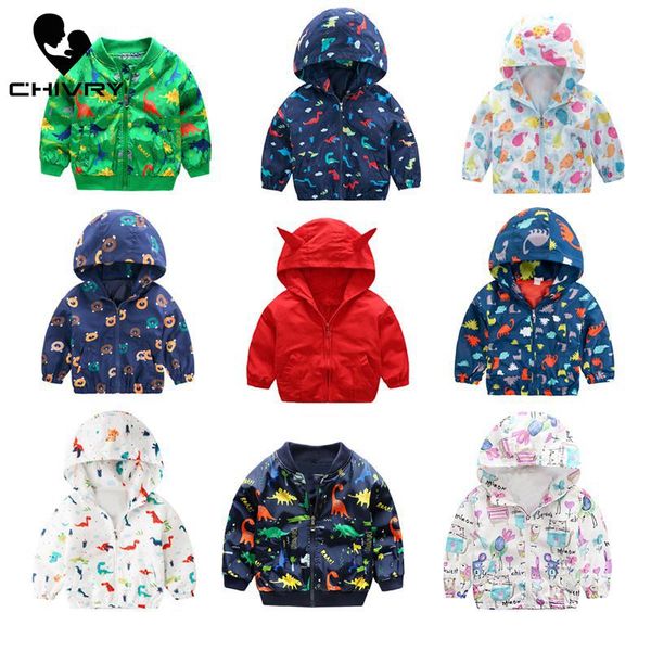 

2019 Spring Autumn Children Coat Kids Jacket Boys Girls Outerwear Boy Fashion Cartoon Dinosaur Print Windbreaker Baby Clothing
