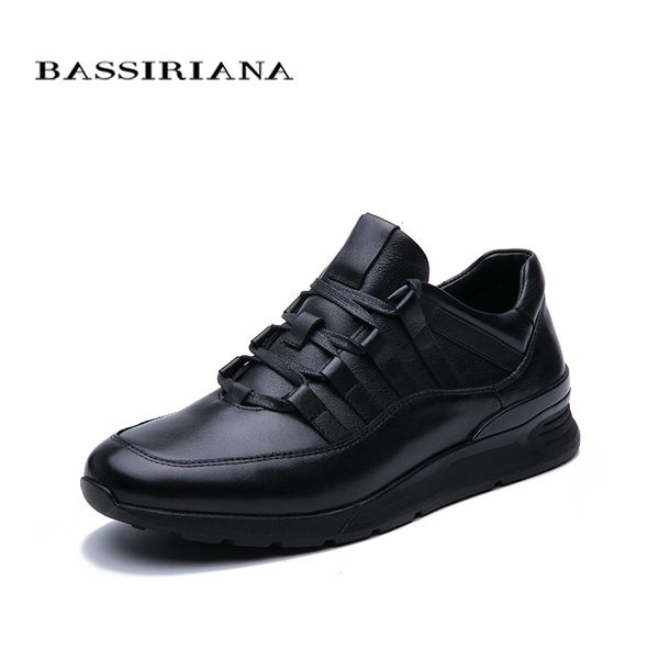 

bassiriana 2019 new men's casual sneakers genuine leather spring autumn lacing black ing