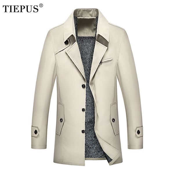 

tiepus new winter long coat men's fashion solid color fleece business long jacket men's windbreaker plus size ~6xl 7xl 8xl 9xl, Tan;black
